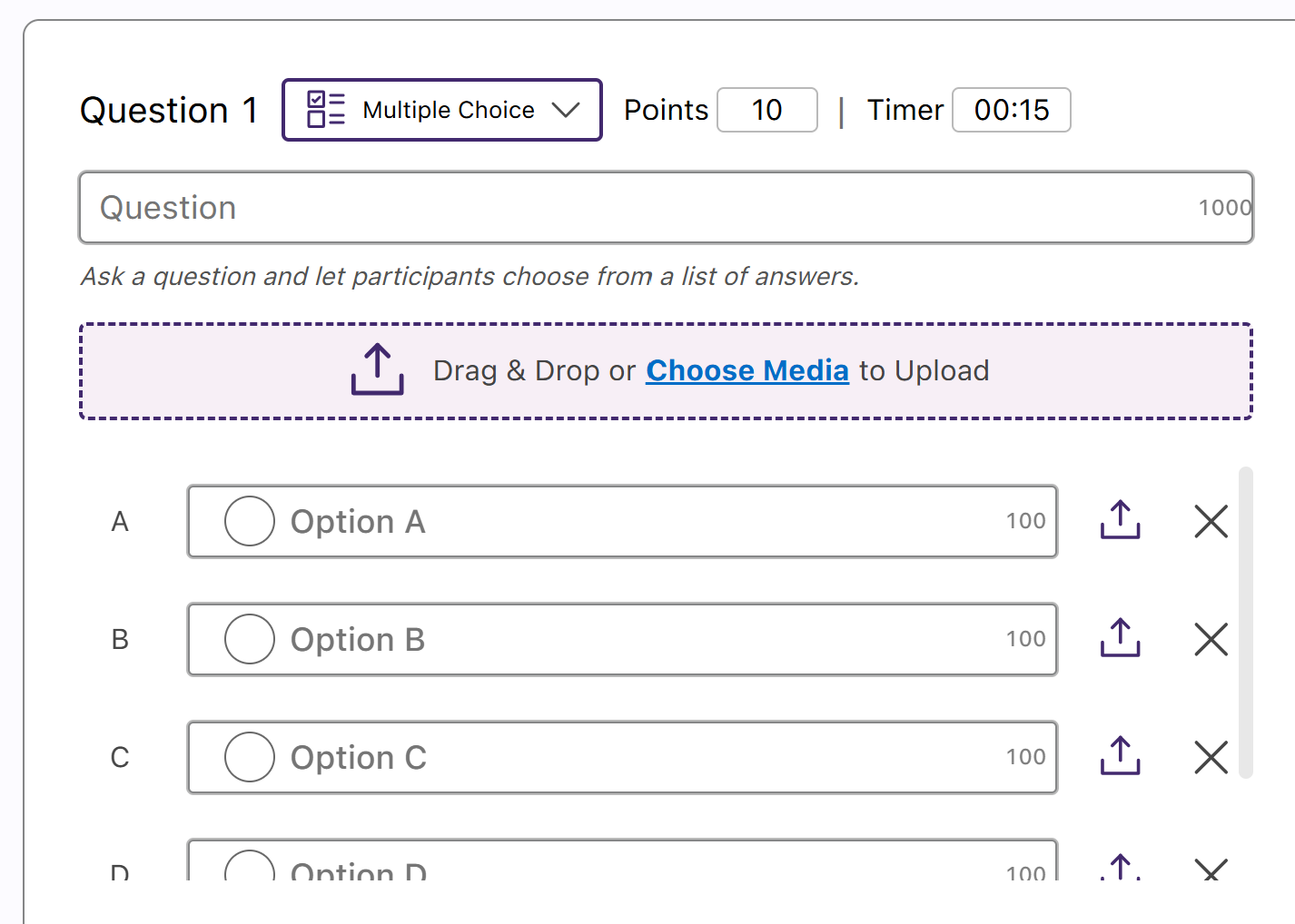 question text and answer option fields, no highlights