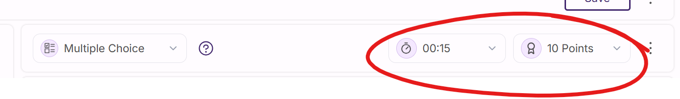 image of top of question, points and timer circled