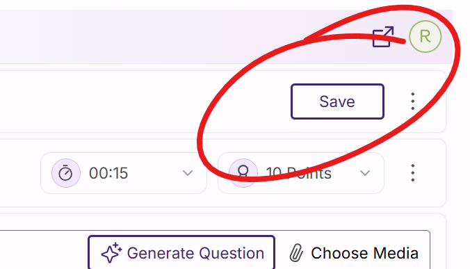 save button in upper right circled.