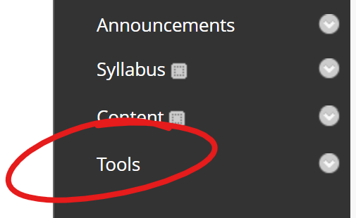 default course menu with Tools circled in red