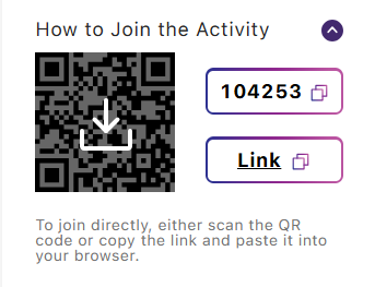 join activity box with QR code in mouse-hover / download view