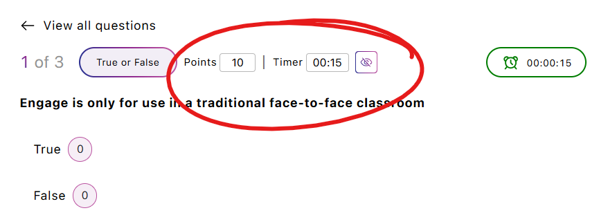 top of question, points and timer circled