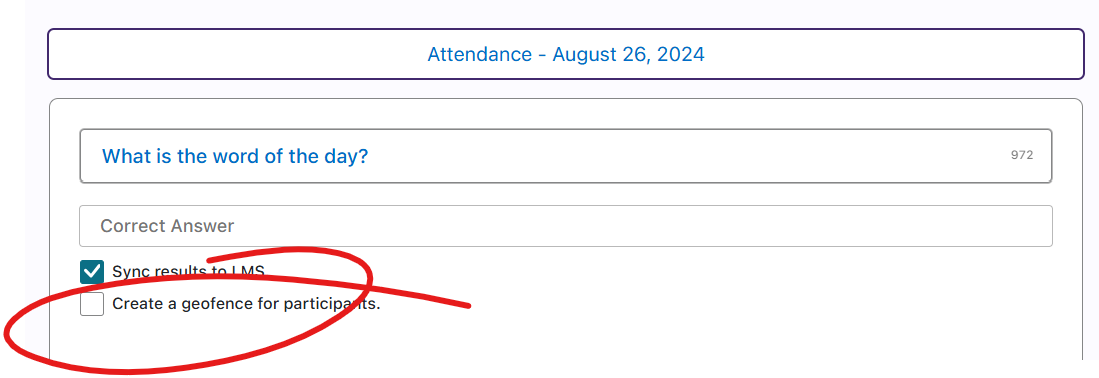 Engage attendance item, create gofence checkbox circled