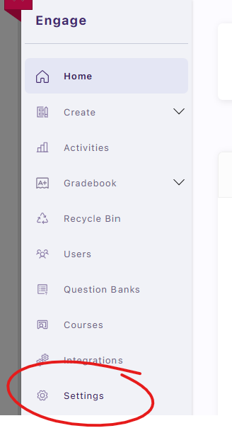 engage left-hand menu, settings circled