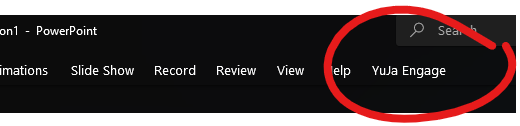 PowerPoint tabs with YuJa Engage circled