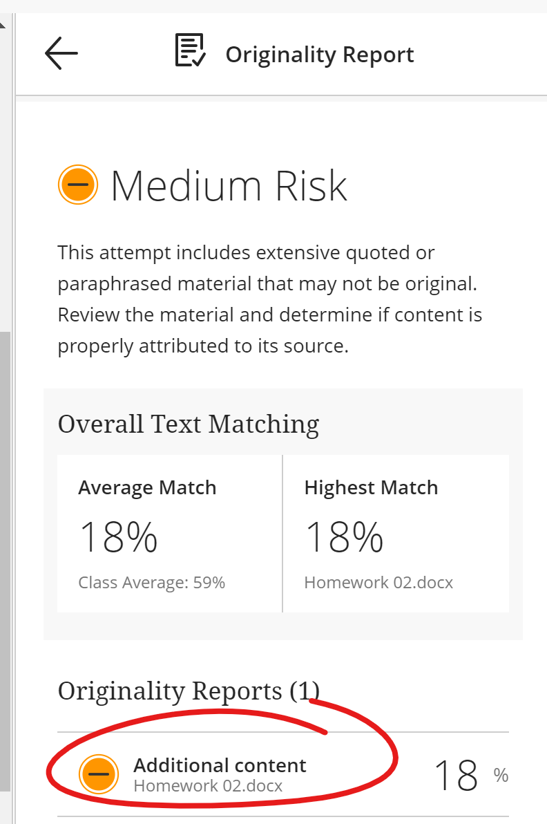 originality report panel with link to report highlighted