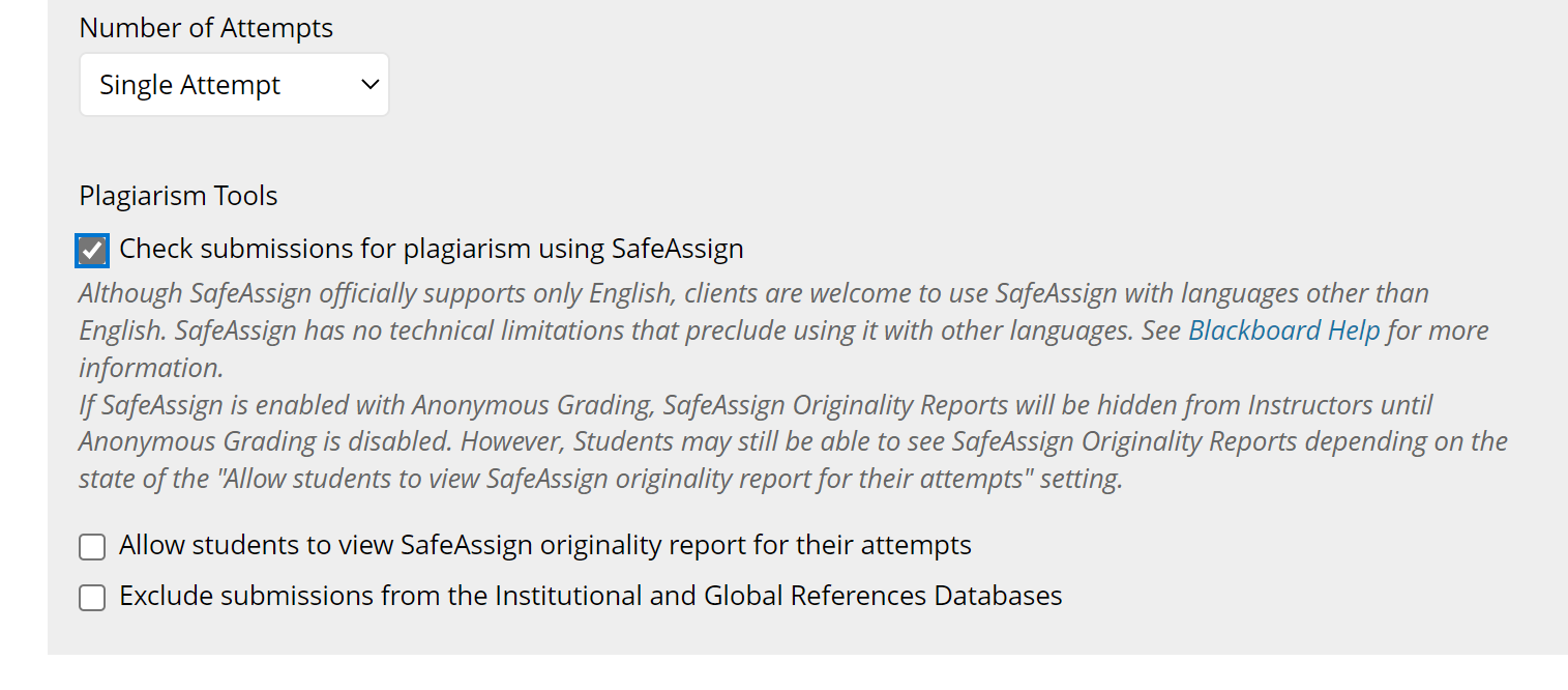 Plagiarism Tools section of Submission Details box