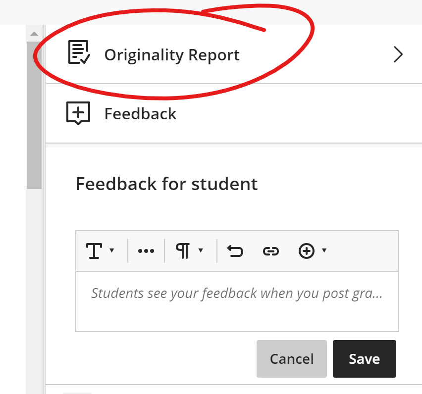 left side of page items, originality report button highlighted