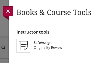 course tools list (shortened), SafeAssign highlighted