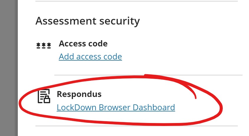LockDown Browser Dashboard link selection