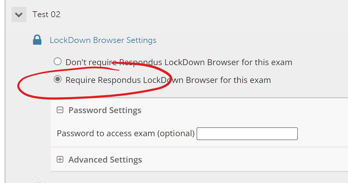 Require LockDown Browser item