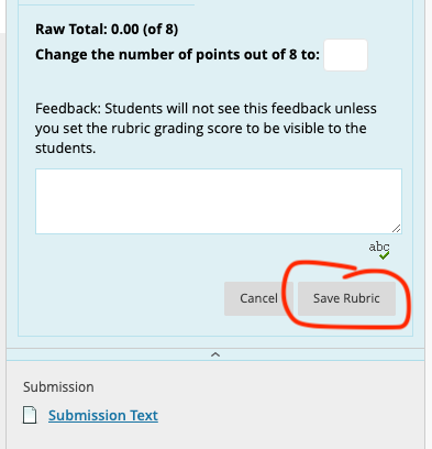 save rubric button