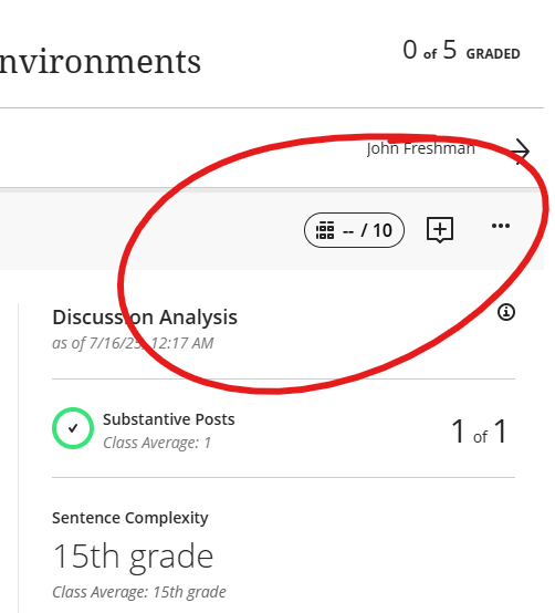 Grading pill circled on Discussion grading page
