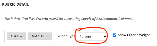 Drop down menu for rubric types