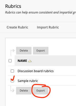 Export rubric button