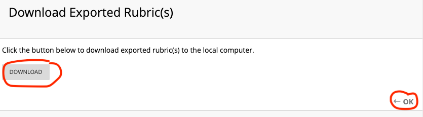 Download exported rubric window and button