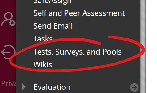 tests, surveys, and pools menu item