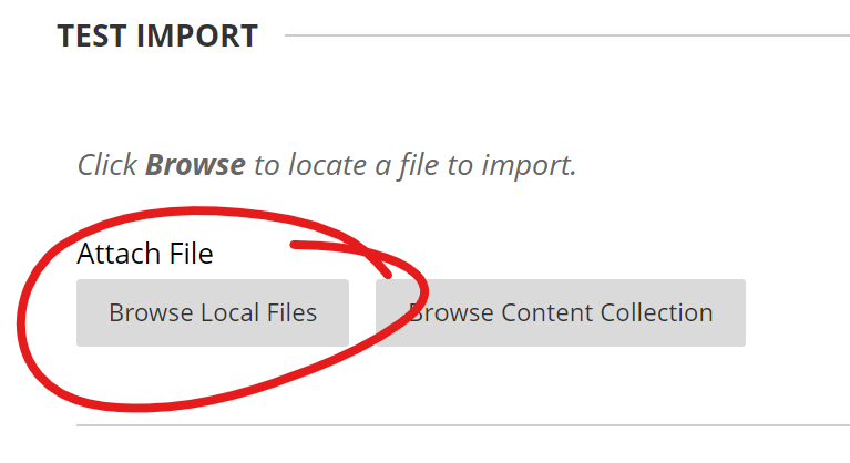 test import page with browse local files button highlighted