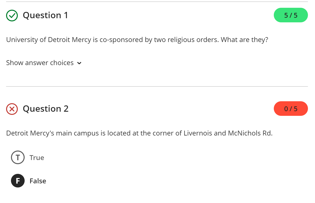 score per question feedback example