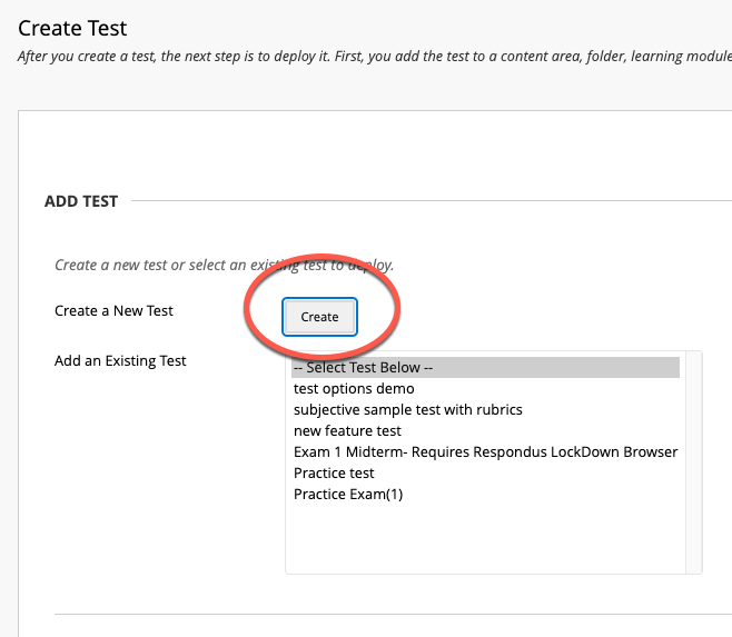 Create a new test or choose an existing test 
