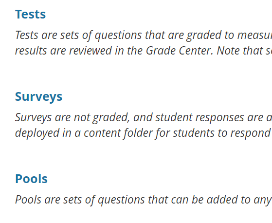excerpt from Tests, Surveys, and Pools page