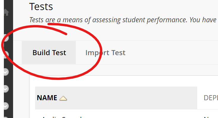 Build test button in context, highlighted