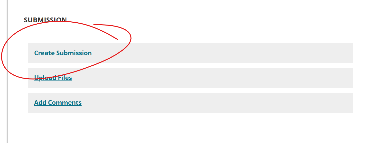 Submission buttons, Create Submission button circled in red