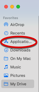 screenshot of finder menu with applications circled