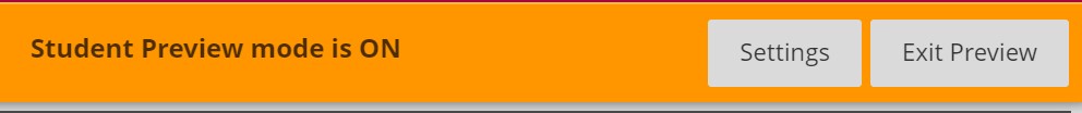 Student Preview mode bar with settings and exit button on right