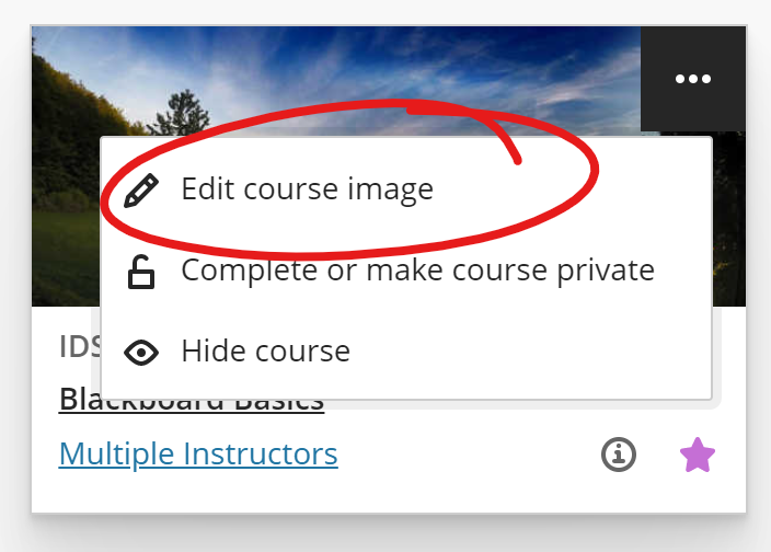 course tile more options menu, edit course image highlighted