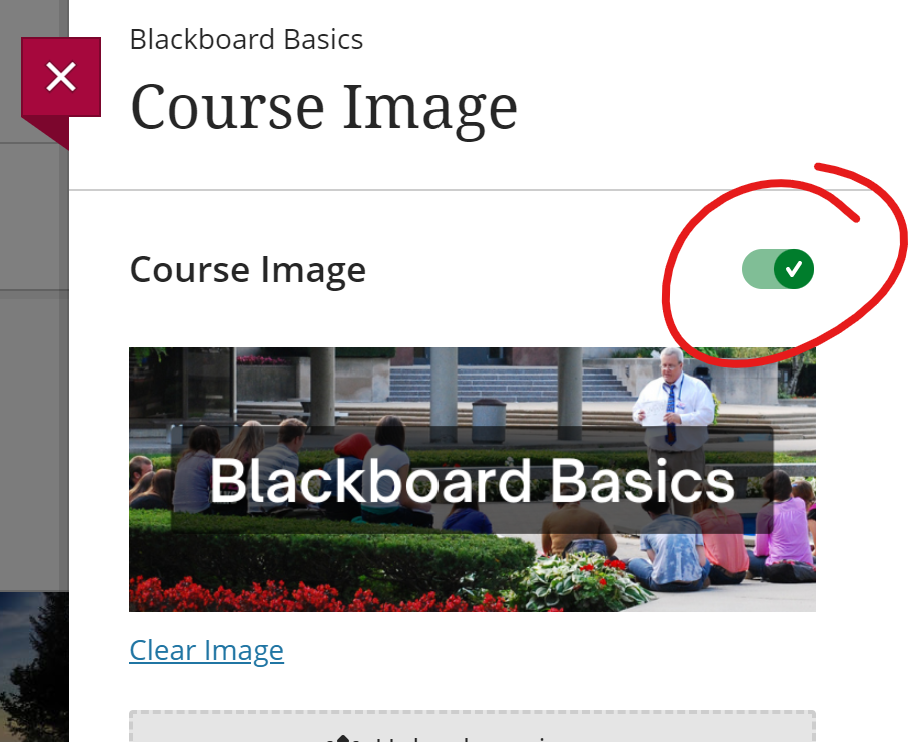 Course Image panel, Course image toggled on