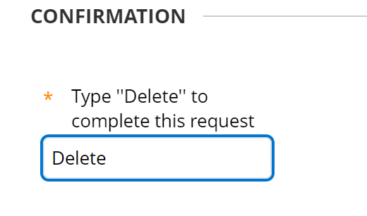 confirmation box with Delete entered