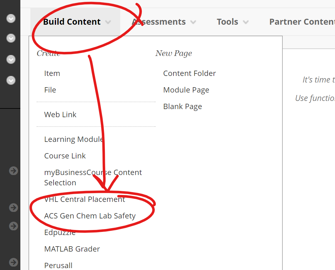 tool item appearing under build content menu