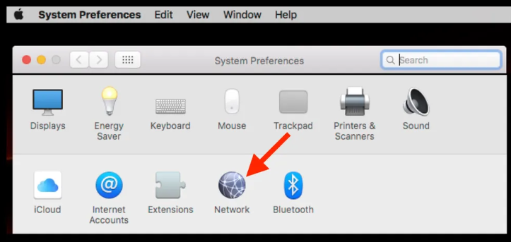 Screencap of opening system preferences and finding network option