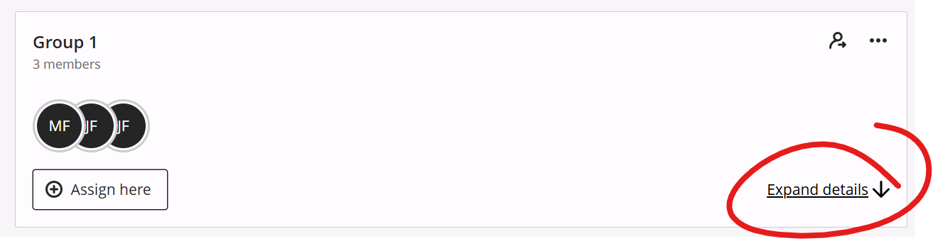 Group 1 box, expand details button in lower right circled