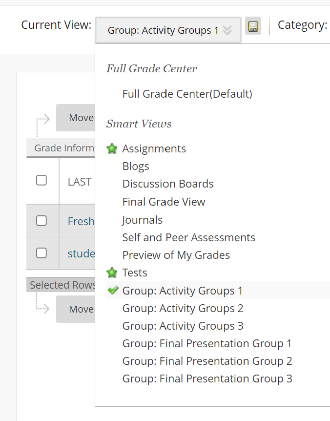 current view list with groups included