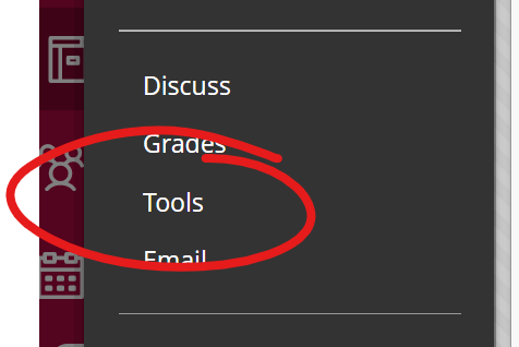 Course menu, tools highlighted