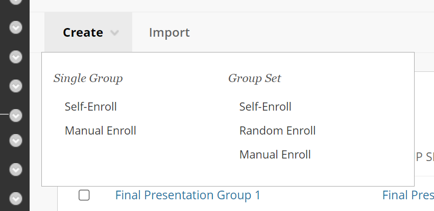 create groups menu