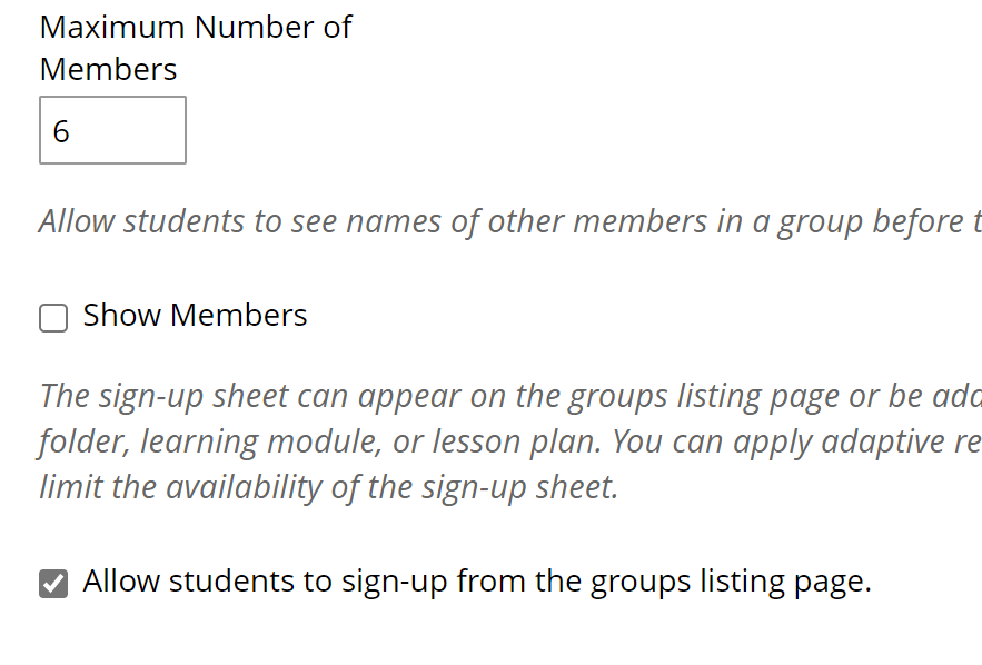 group sign up properties