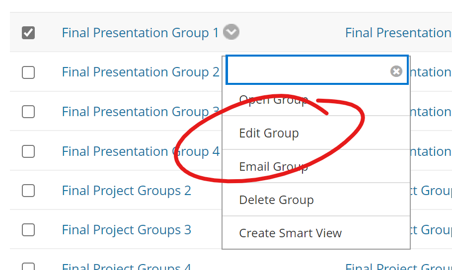 group options, edit group selected