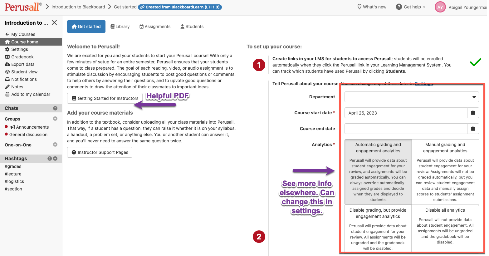 Screencap of perusall landing page part 1