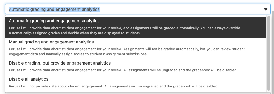 Visual of drop-down menu with analytics options