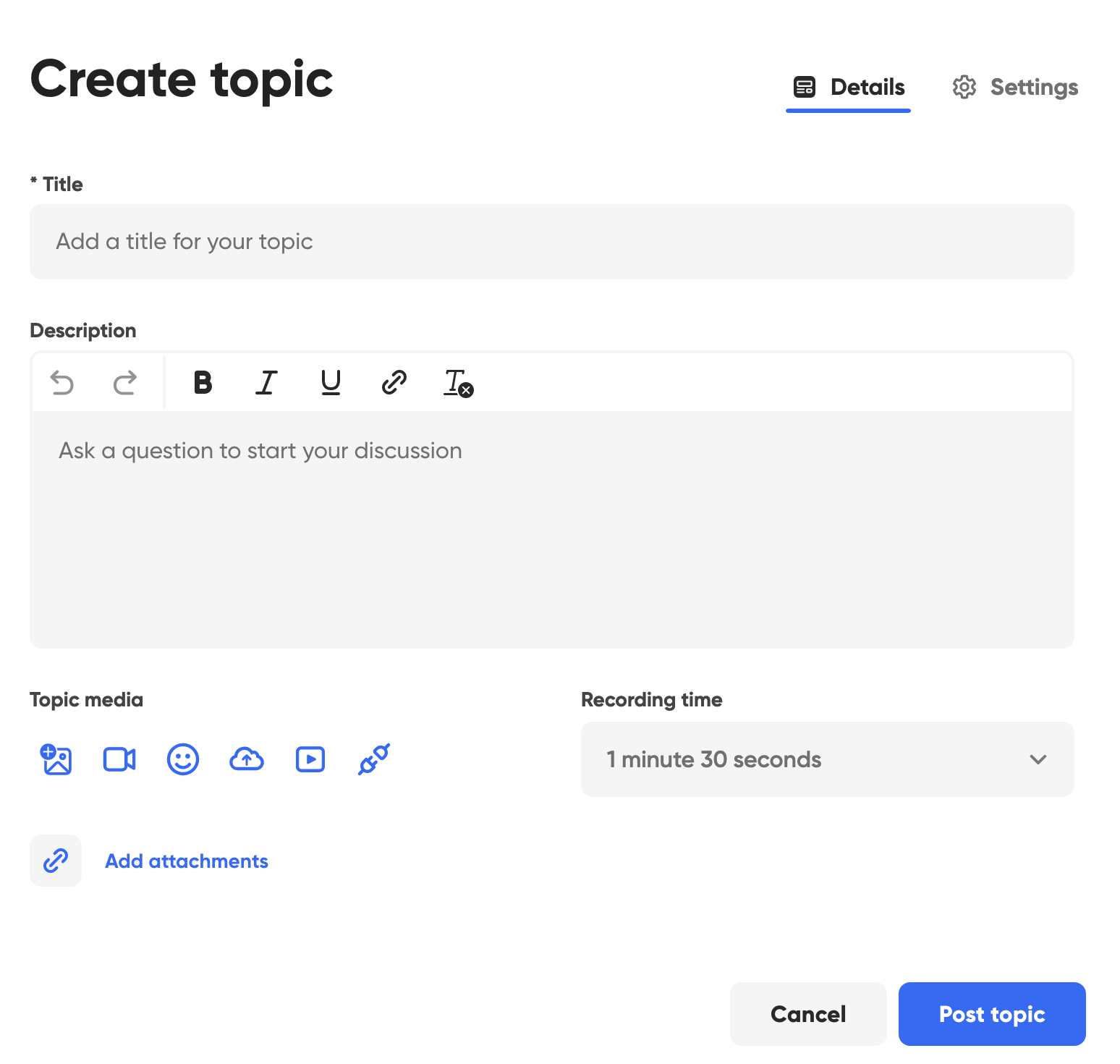 Topic creation options