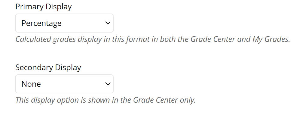 Primary and secondary display options