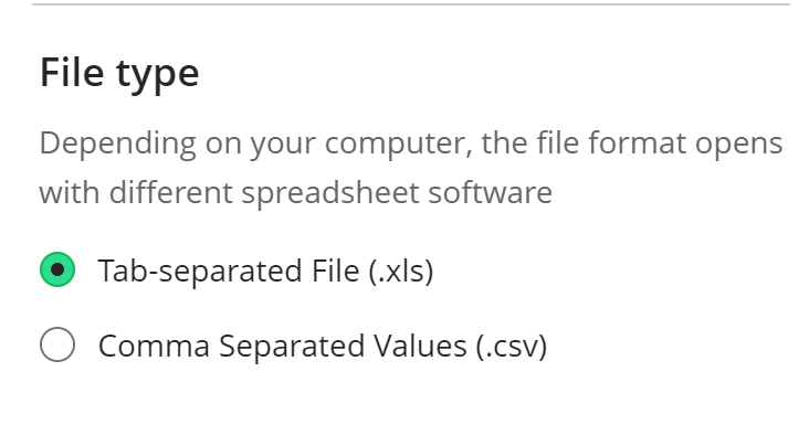 file type options