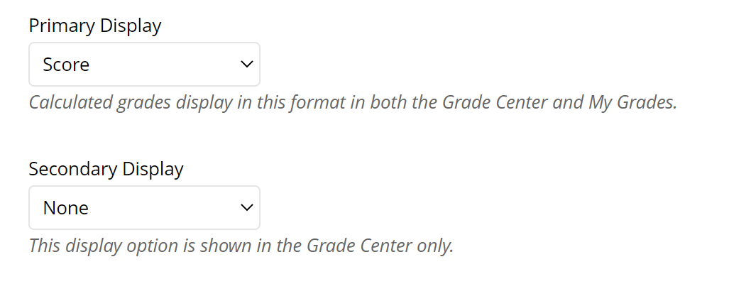 Primary and secondary display options