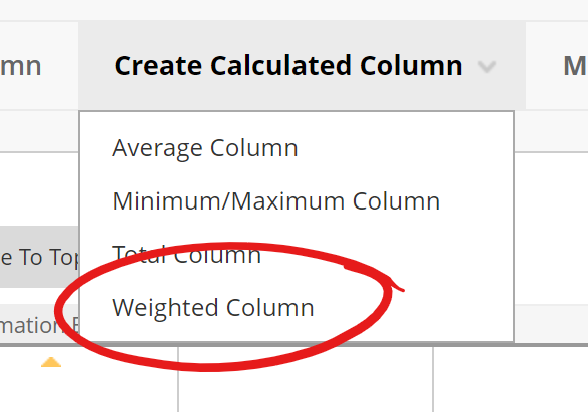 Create Calculated Column option, Weighted Total item highlighted