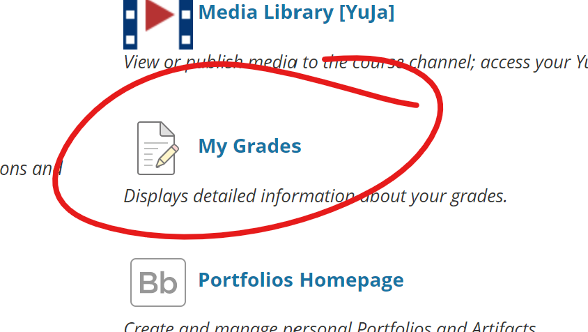 My Grades excerpted from tools list, highlighted