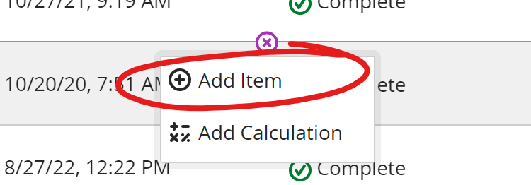 add item button highlighted