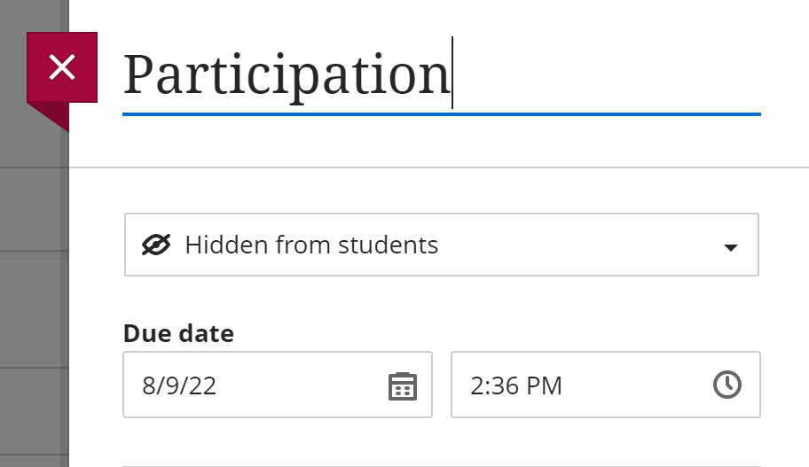 top of gradebook item panel